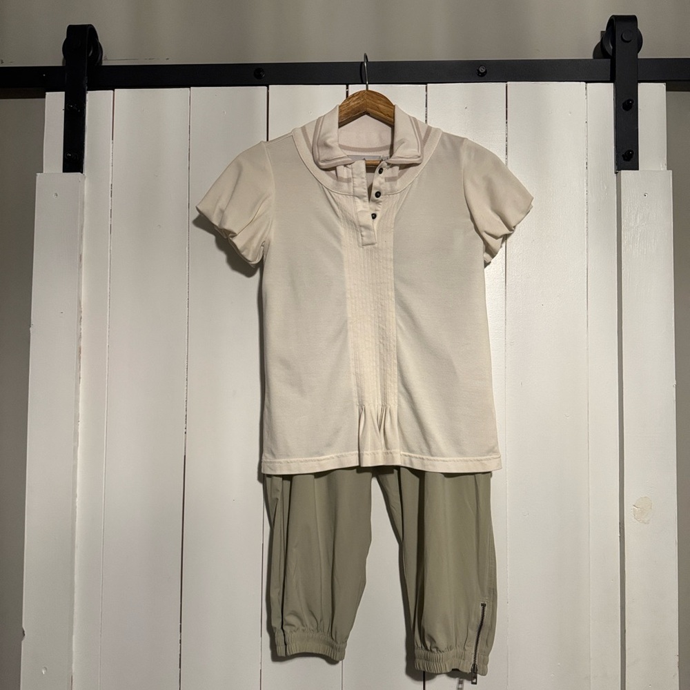 adidas Stella McCartney Khaki & Cream   Drawstring Golf Collared Shirt w Capris